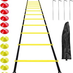 Accessoires d'entraînement de Football échelle de Coordination échelle d'entraînement, échelles de Coordination avec 12 cônes 4 poteaux Ensemble d'entraînement de Football