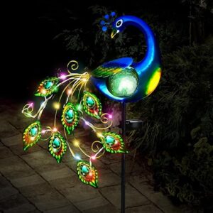 Lampe Solaire de Jardin, Statue Paon en Métal Lumière Solaire Exterieur