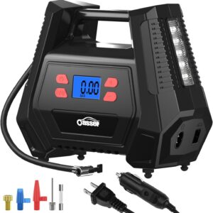 Oasser Compresseur Voiture AC/DC Double Alimentation 220V Maison ou Allume-Cigare 12V 150PSI Gonfleur Pneus Voiture pour Voitures Motos Vélos Balles