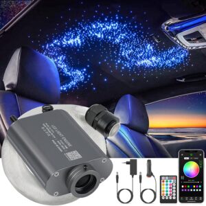SUNKENET 16W RGBW Ciel Etoile Voiture, 650pcs*0.75mm*4m Led Ciel De Toit Etoile Voiture Bluetooth//Télécommande, Fibre Optique Lumineuse +Adaptateur+Prise Pour Voiture/Maison/Théâtre