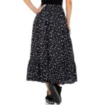 Jupe-Femme-longue-fendue-motif-fleuri-noir-discount