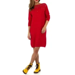 Robe Femme ample deux poches détails strass red