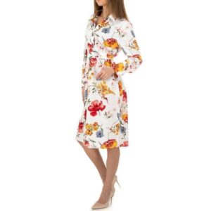 Robe Femme chemise ceinture à la taille fleuri white – L - M - S