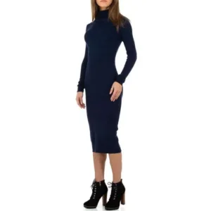 Robe Femme col roulé hauteur genou moulante blue – L/XL