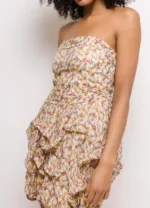 Robe-bustier-fleurie-volant-Couleur-Jaune-Taille-Unique