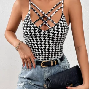 Top Unity à fines brides à pied de poule croisé taille 38