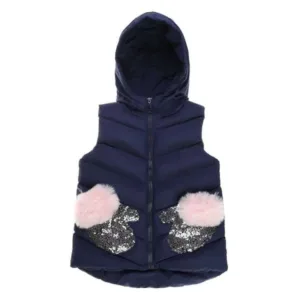 Veste Enfant sans manche poches moufles strass blue
