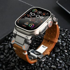 Bracelet en cuir pour Apple Watch, 9 Ultra 2 Band, 49mm, 45mm, Titane, Document, Luxe, Bracelet pour iWatch Series 9, 7, 8, 6, 5, 4, SE, 44mm, 42mm