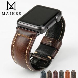 MAIKES-Bracelet en cuir véritable vintage pour Apple Watch, 45mm, 41mm, 44mm, 40mm, 42mm, 38mm, Série 7, 6 iWatch, Bracelets de montre, Accessoires