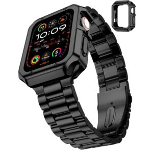 Bracelet et étui 2 en 1 pour Apple Watch Ultra 2, bracelet en acier inoxydable avec couvercle en TPU, bracelet iWatch 9, 8, 7, 6, SE, 49mm, 45mm, 44mm, 41mm