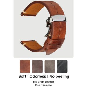 MAIKES – Bracelet de montre fait à la main, boucle papillon, cuir de vache tanné végétal, fabriqué en italie, libération rapide