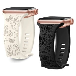 Bracelet gravé floral pour Apple Watch Band, 44mm, 42mm, 41mm, 40mm, 45mm, 49mm, iWatch Series 9, 7, SE, 6, 8 Ultra 2