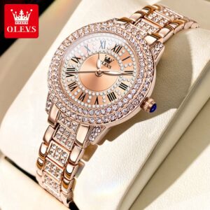 OLEVS-Montre-bracelet à quartz pour femme, montres pour femme, cadran romain, diamant absorbe ouissant, étanche, luxe Shoous, mode originale, nouveau