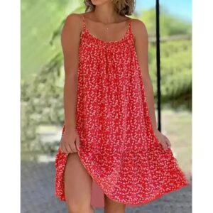 Robe trapèze à imprimé floral pour femmes, élégante, décontractée, sexy, bretelles spaghetti, robe de soirée, mini robe de plage