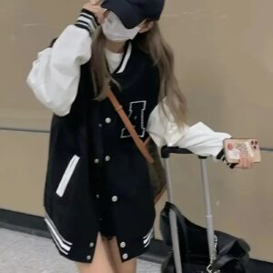 Veste de Baseball à Col Rond pour Femme, Design de décennie age de Documents, Mode de Rue, Loisirs, Polyvalent, Automne Hiver, Nouveau Manteau de Style Américain