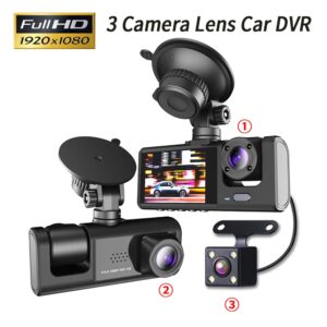 Caméra à trois voies pour tableau de bord de voiture, enregistreur vidéo DVR à 3 canaux HD 1080P, 3 objectifs, Dashcam