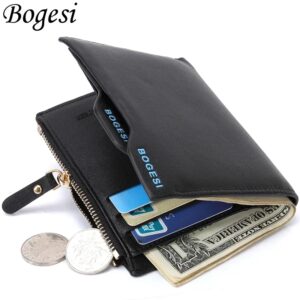 Bogesi-Portefeuille fin avec fermeture éclair pour homme, petit porte-monnaie, marque célèbre