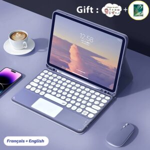 Clavier Bluetooth souris sans fil pour iPad, étui pour iPad 10.2, 7, 8, 9e génération Pro 11 2022 iPad 10e Pro 10.5 Air 2/1 5, 6e
