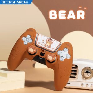 Geekshare Bear-Juste de protection en silicone coordonnante pour manette PS5, étui avec 1 paire de poignées pour le pouce et autocollant personnalisé