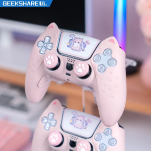 GeekShare-Juste en silicone Kawaii pour manette PS5, étui rose, capuchons de pouce pour manettes Sony PlayStation 5, accessoires