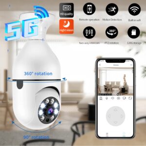 Caméra de surveillance Wi-Fi 5G avec ampoule, vision nocturne, suivi humain automatique à 360 °, voix bidirectionnelle, n'aime numérique 4X, caméra de sécurité