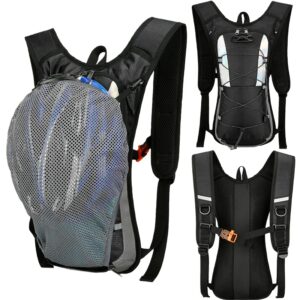 Sac à dos d'équitation de vélo, avec filet de casque, vêtements de jour, sac à dos de rangement de sac d'eau, course, jogging, randonnée, alpinisme, hors route, triathlon, sac à dos de vessie hydratante, respirant