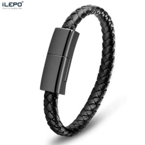 Bracelet Portable en Cuir ILEPO avec Câble USB et Mini USB C"