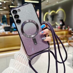 Étui paillettes avec lanière à bandoulière pour Samsung, Galaxy S24, S23, S21, FE, S22, Ultra Plus