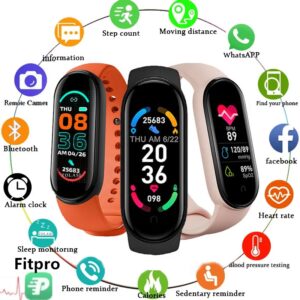 Montre connectée M6 pour hommes et femmes, bracelet de sport multifonction étanche, moniteur de fréquence cardiaque et de pression artérielle