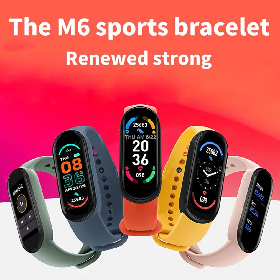 Montre connectée M6 pour hommes et femmes, bracelet de sport multifonction étanche, moniteur de fréquence cardiaque et de pression artérielle