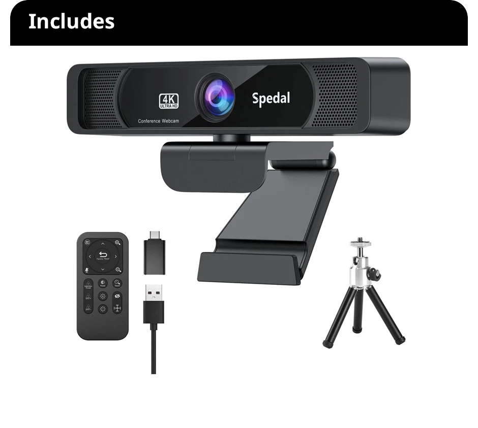 Spedal 931 HD 4K 30Fps 120 Grand Angle Webcam Avec Microphone Télécommande Streaming PC Conférence Windows Mac Linux