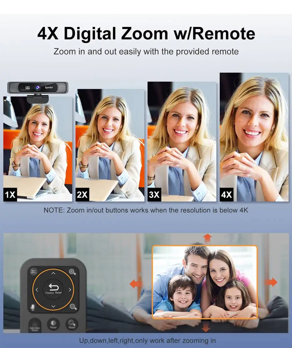 Spedal 931 HD 4K 30Fps 120 Grand Angle Webcam Avec Microphone Télécommande Streaming PC Conférence Windows Mac Linux