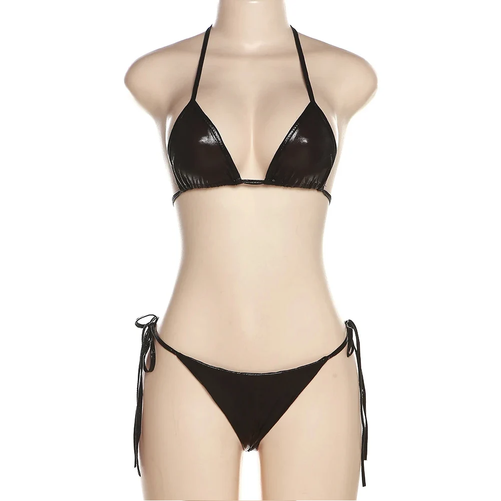 Maillots de bain de plage pour femmes, mini bikini, ensemble 2 pièces, sexy, soutien-gorge à licou, slip, taille basse, brésilien, été