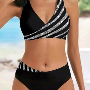 Col en V Bikini ensemble 2024 femmes rayure imprimé maillots de bain mosaïque été maillots de bain maillot de bain femme baigneurs maillot de bain 2XL