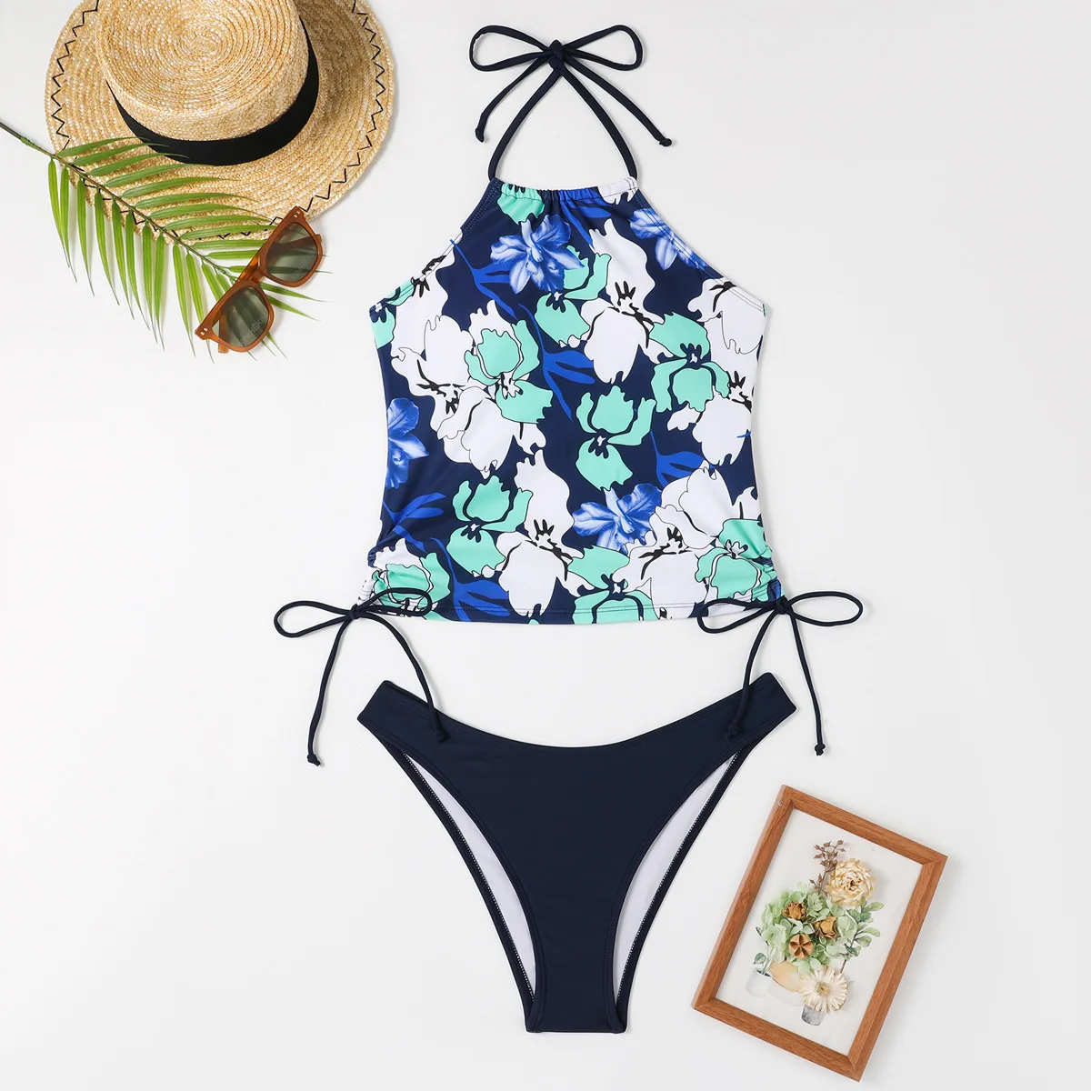 Maillot de bain femme noix de coco cordon côté licou cou Tankini ensemble vêtements de plage maillots de bain mignons mode maillot de bain fendu 2025 nouveau