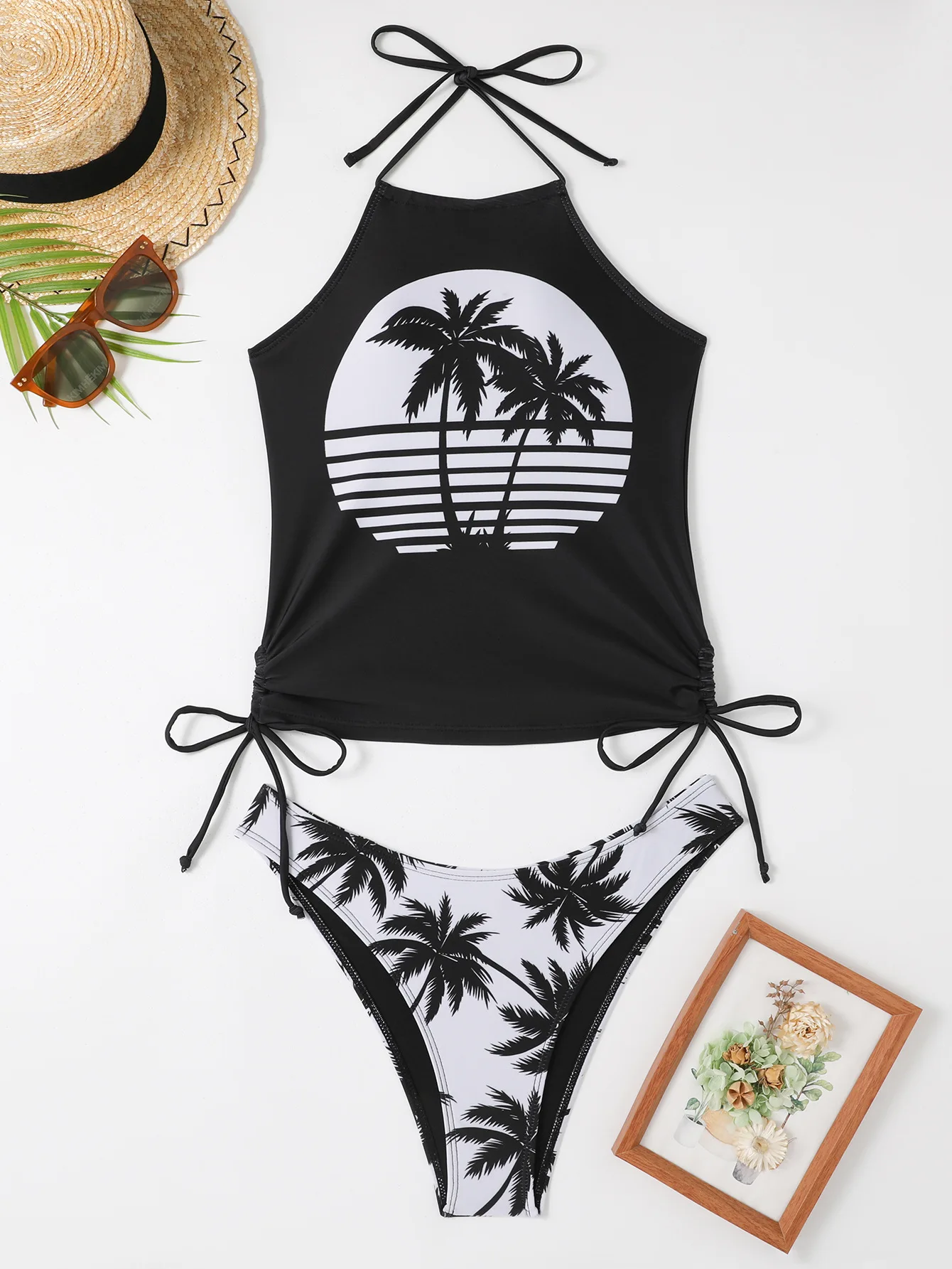 Maillot de bain femme noix de coco cordon côté licou cou Tankini ensemble vêtements de plage maillots de bain mignons mode maillot de bain fendu 2025 nouveau