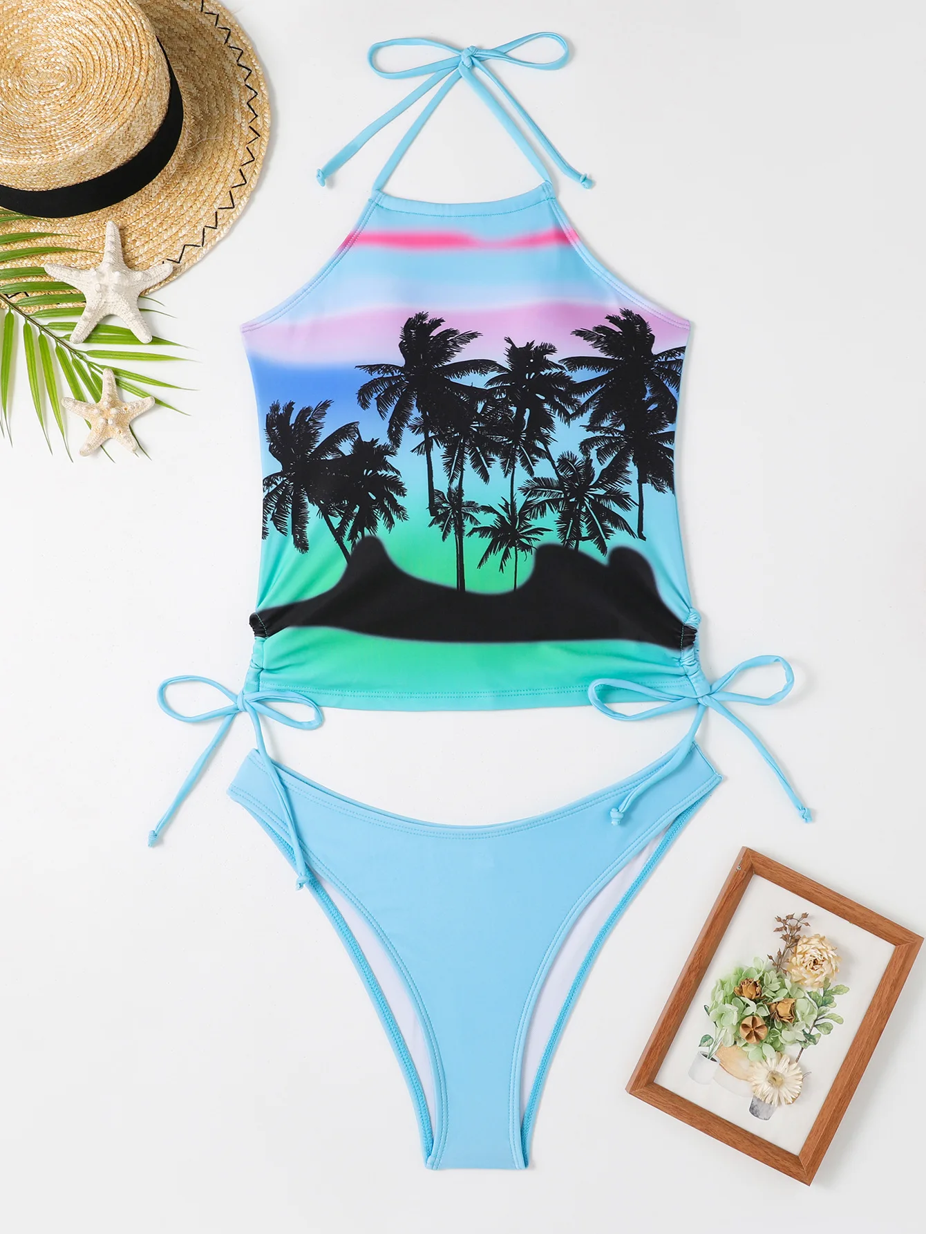 Maillot de bain femme noix de coco cordon côté licou cou Tankini ensemble vêtements de plage maillots de bain mignons mode maillot de bain fendu 2025 nouveau