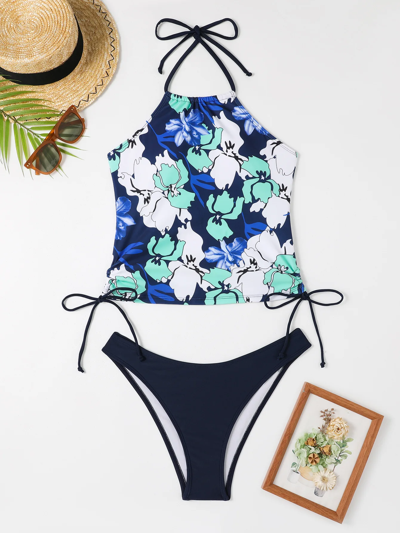 Maillot de bain femme noix de coco cordon côté licou cou Tankini ensemble vêtements de plage maillots de bain mignons mode maillot de bain fendu 2025 nouveau