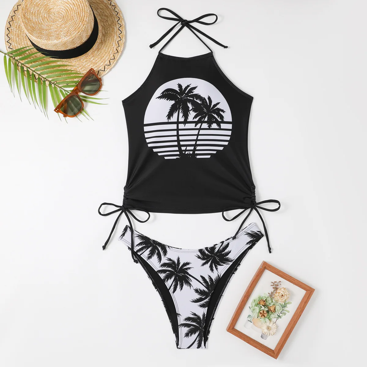 Maillot de bain femme noix de coco cordon côté licou cou Tankini ensemble vêtements de plage maillots de bain mignons mode maillot de bain fendu 2025 nouveau