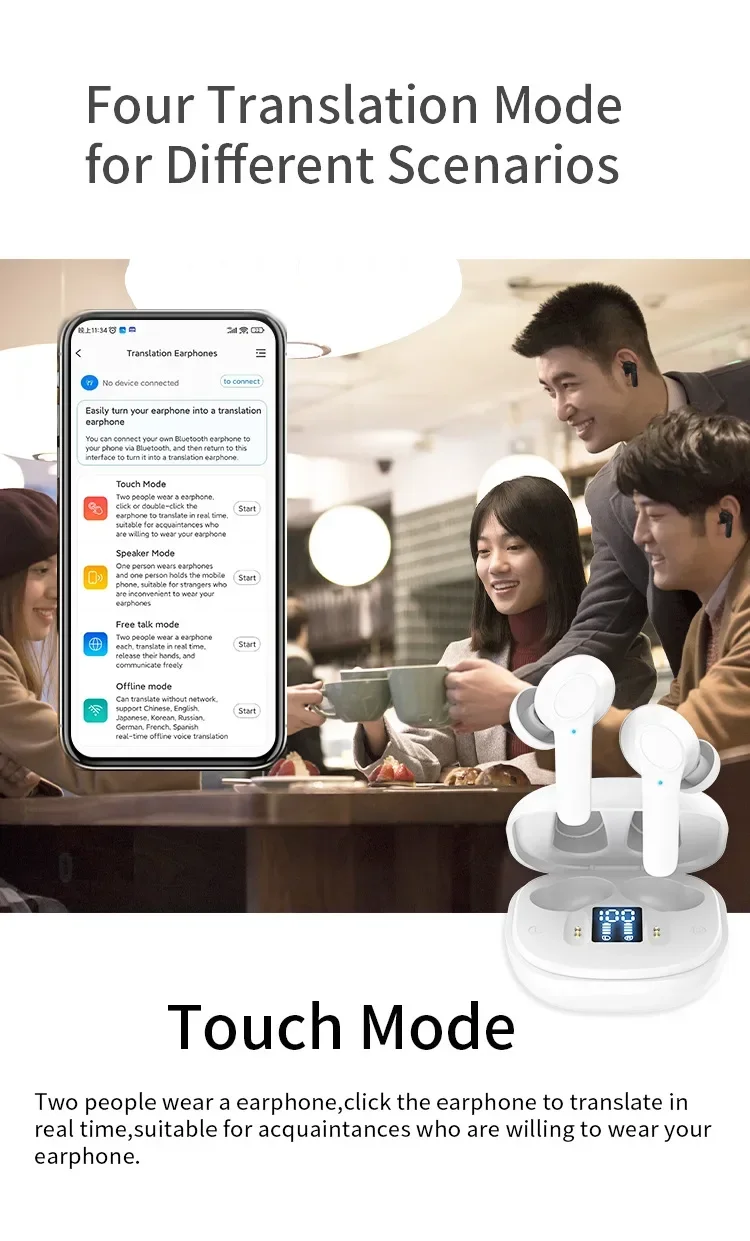 Écouteurs Bluetooth en temps réel B11, écouteurs de traduction, Campan, 144 langues simultanées, écouteurs d'interprétation commerciale