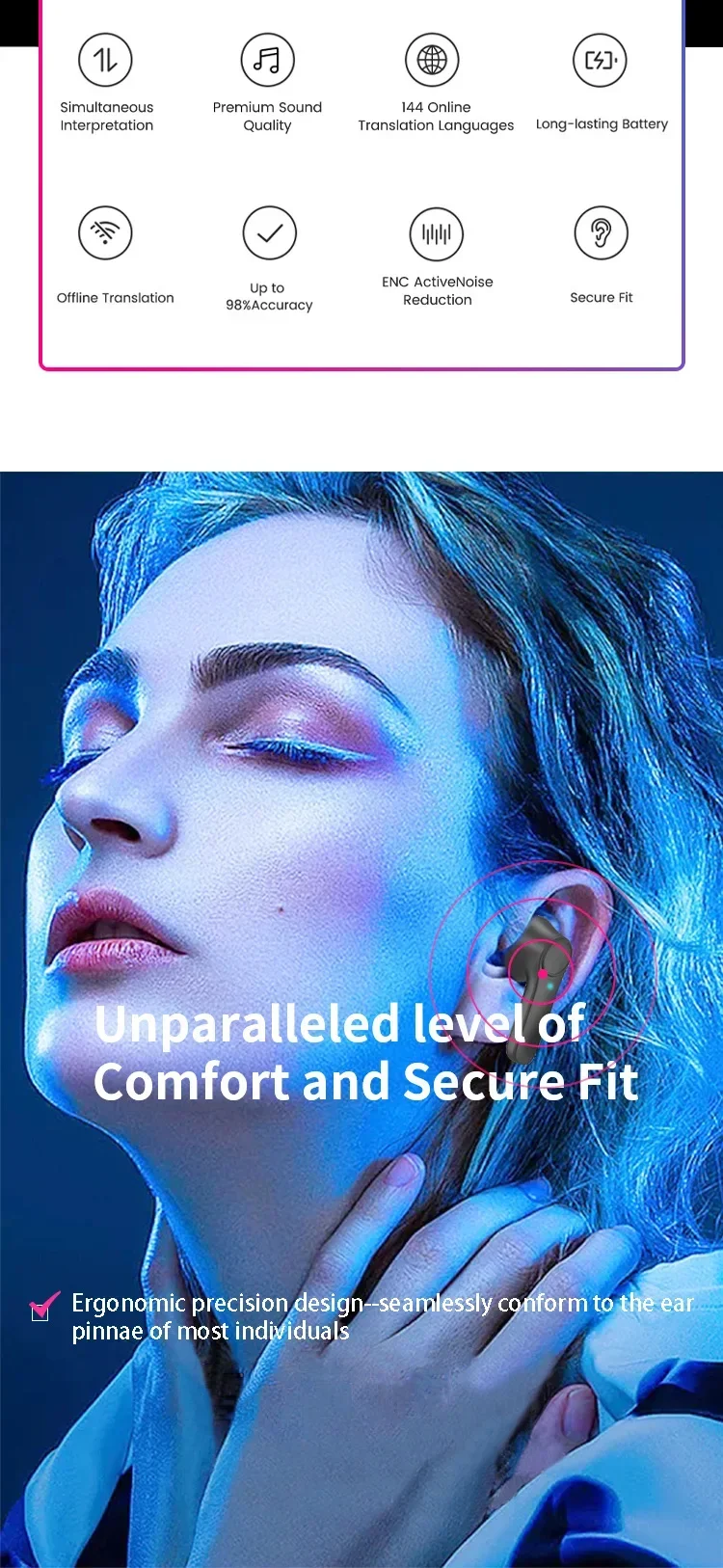 Écouteurs Bluetooth en temps réel B11, écouteurs de traduction, Campan, 144 langues simultanées, écouteurs d'interprétation commerciale