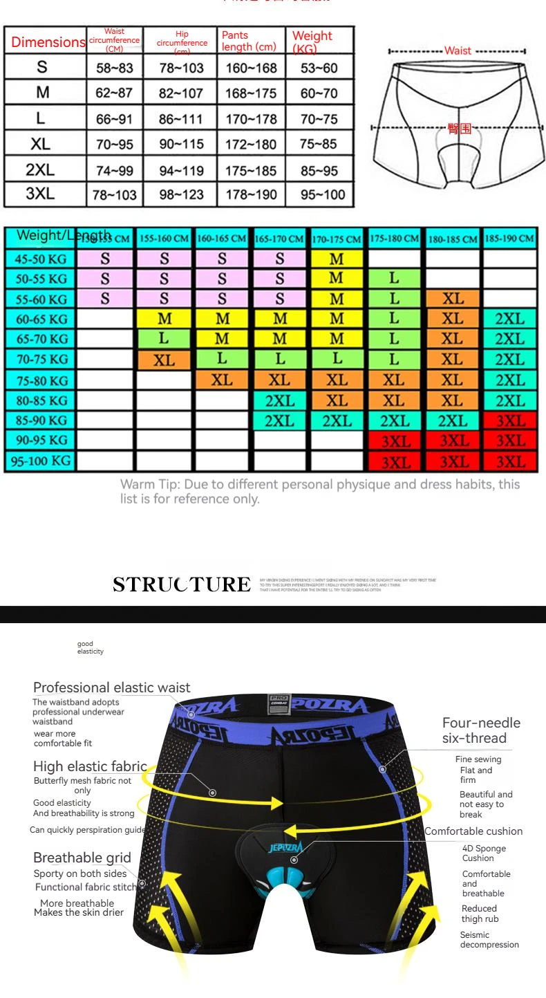 JEPOZRA-Short de cyclisme respirant pour homme, sous-vêtement de vélo 4D, culotte antichoc, VTT, vélo de route