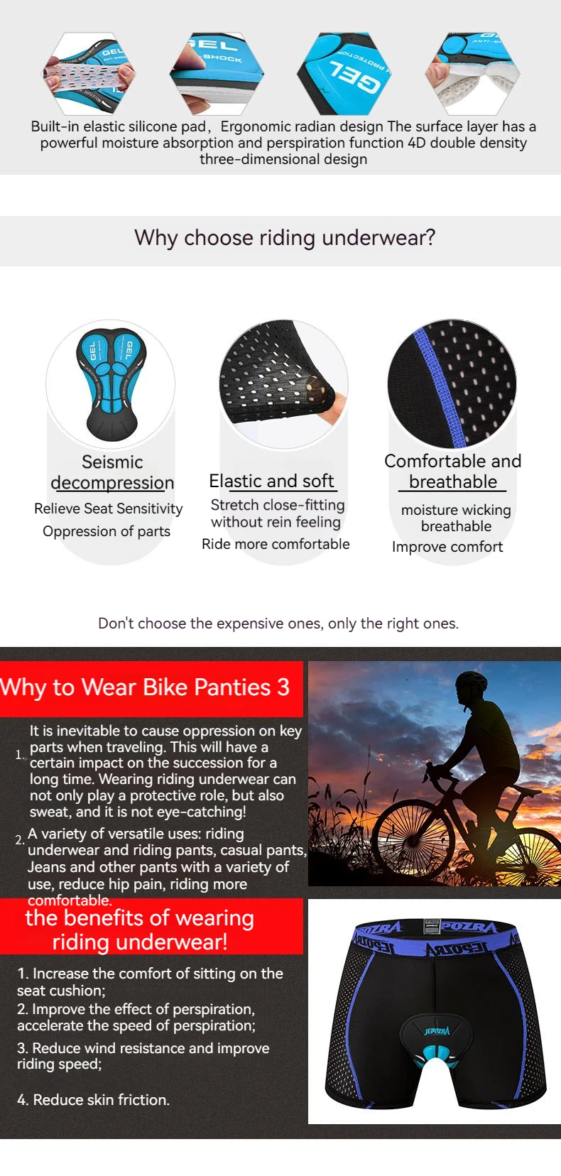 JEPOZRA-Short de cyclisme respirant pour homme, sous-vêtement de vélo 4D, culotte antichoc, VTT, vélo de route