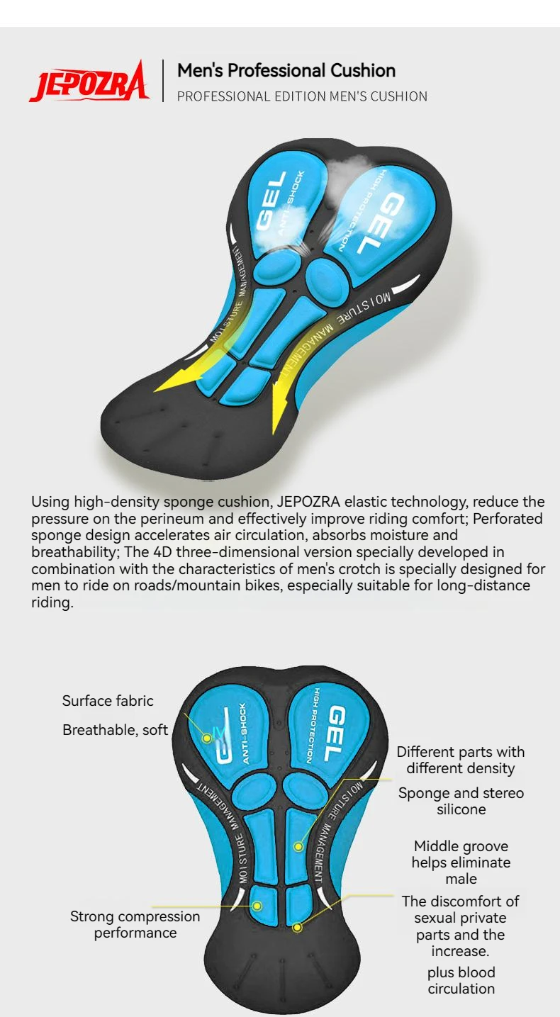 JEPOZRA-Short de cyclisme respirant pour homme, sous-vêtement de vélo 4D, culotte antichoc, VTT, vélo de route