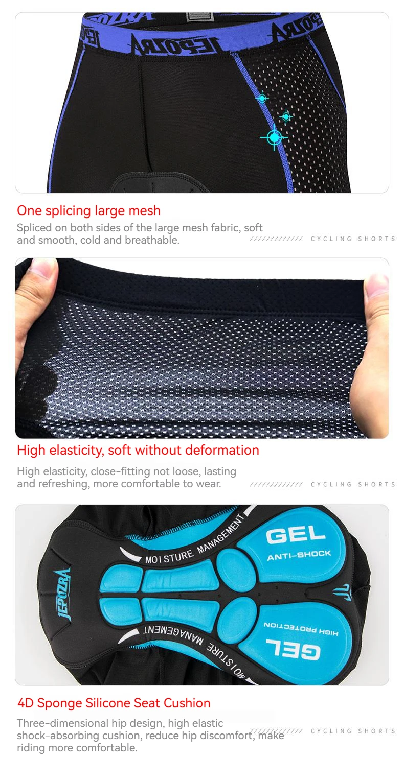 JEPOZRA-Short de cyclisme respirant pour homme, sous-vêtement de vélo 4D, culotte antichoc, VTT, vélo de route