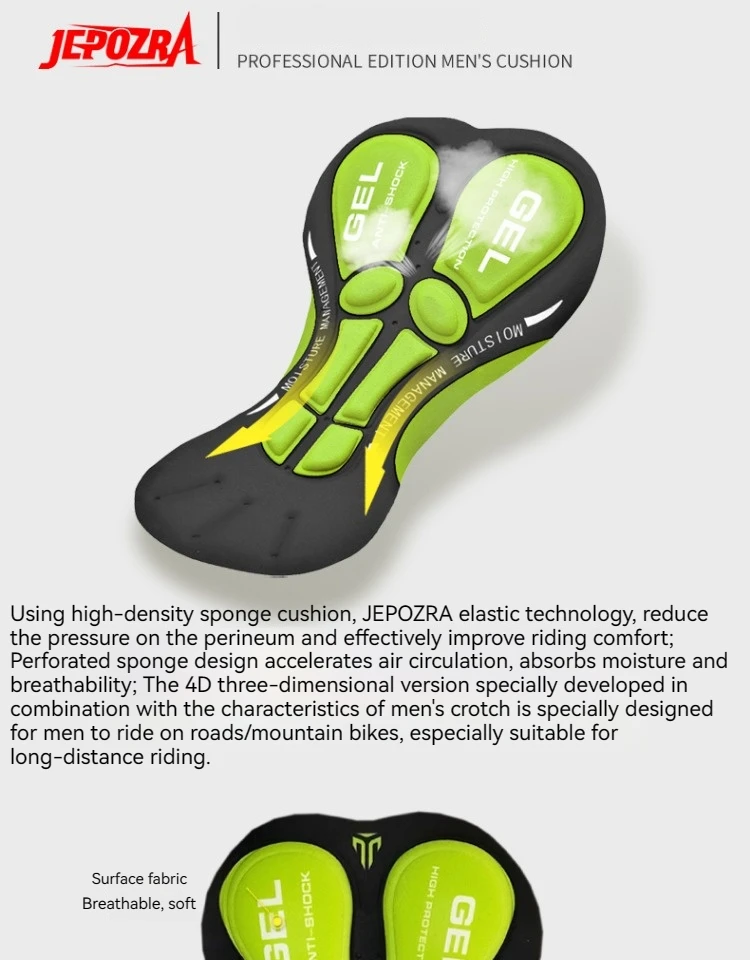 JEPOZRA Guitar Short de cyclisme pour homme, en maille respirante, avec coussin en gel 5D, antichoc, pour VTT