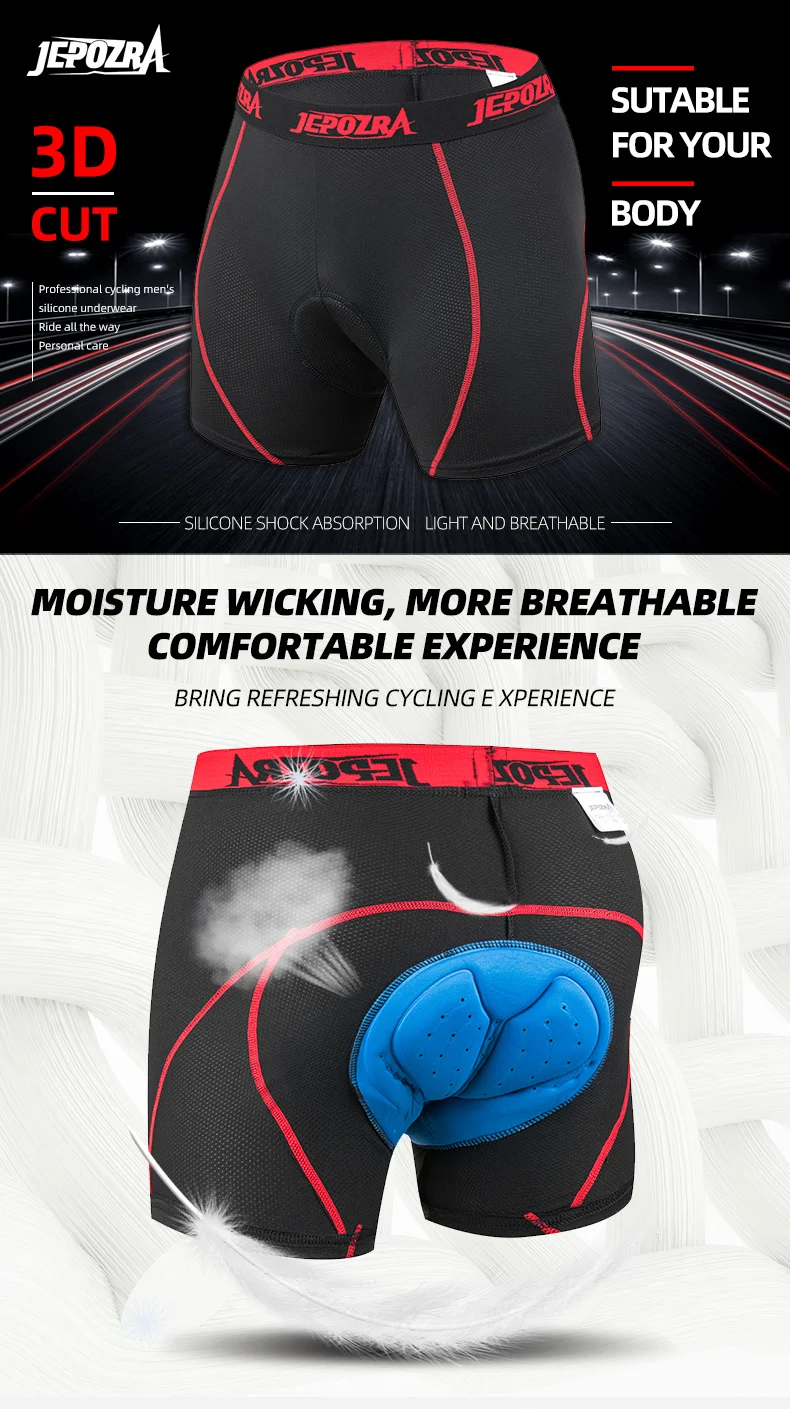 JEPOZRA Guitar Short de cyclisme pour homme, en maille respirante, avec coussin en gel 5D, antichoc, pour VTT