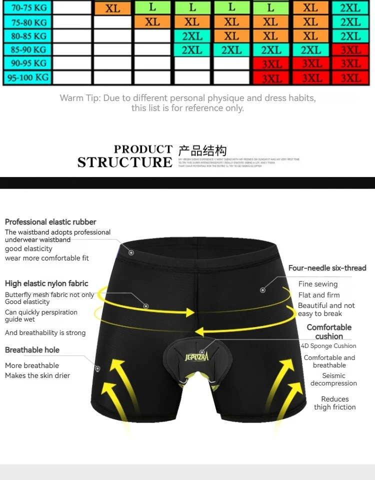 JEPOZRA Guitar Short de cyclisme pour homme, en maille respirante, avec coussin en gel 5D, antichoc, pour VTT