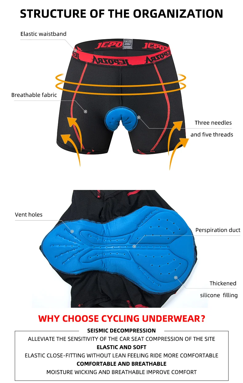 JEPOZRA Guitar Short de cyclisme pour homme, en maille respirante, avec coussin en gel 5D, antichoc, pour VTT