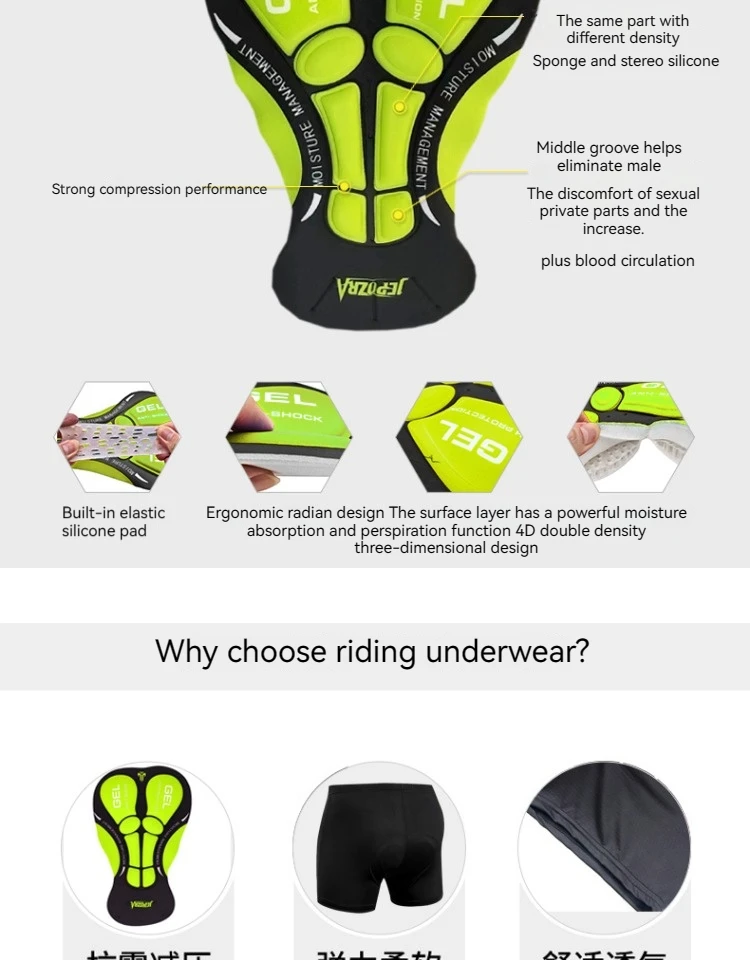 JEPOZRA Guitar Short de cyclisme pour homme, en maille respirante, avec coussin en gel 5D, antichoc, pour VTT